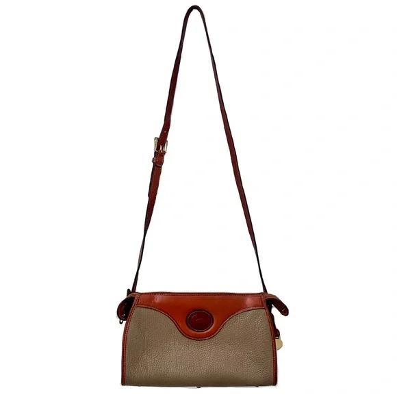 Vintage Dooney & Bourke Taupe Pebble Leather ‘Large Zip Top’ Crossbody Bag